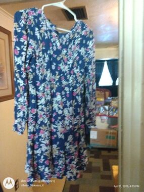 Floral Navy Blue Long-Sleeve Swing Dress Maternity Wears